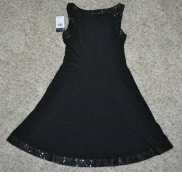 Womens Party Dress Black Chaps A-Line Large Sequined Sleeveless Jersey Holiday - Picture 5 of 6